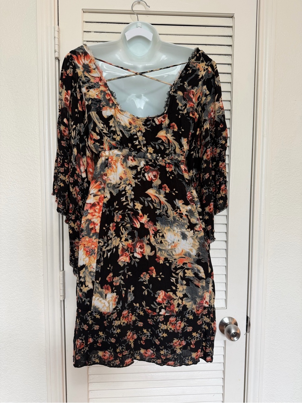Free People Floral Bell Sleeve Mini Dress Size S Moonlight Garden Boho Fairycore - Picture 10 of 13